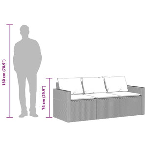 Patio Sofa with Cushions 3-Seater Gray Poly Rattan
