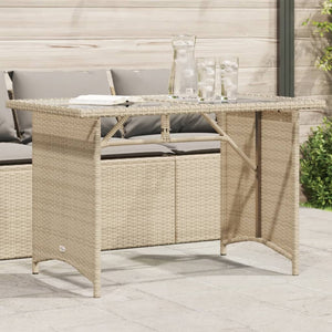 Patio Table with Glass Top Beige 43.3"x26.8"x27.6" Poly Rattan