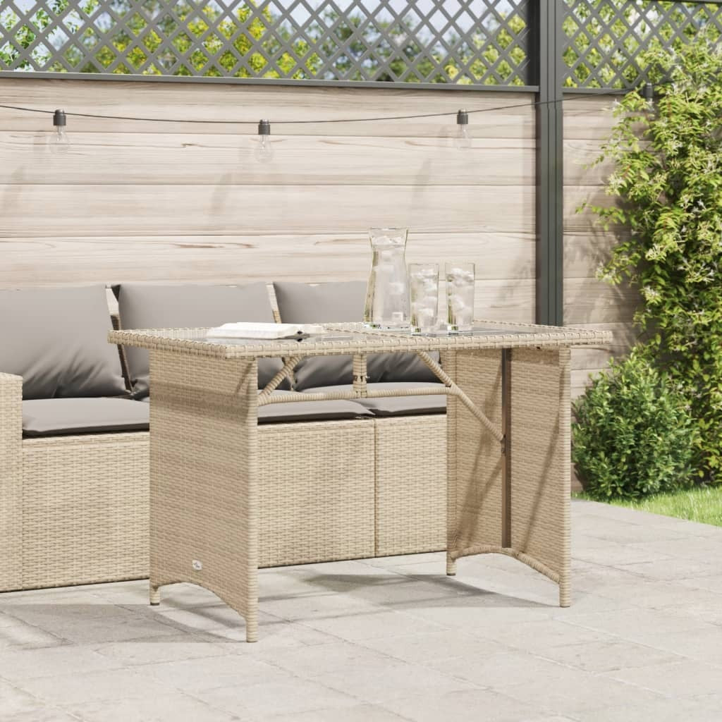 Patio Table with Glass Top Beige 43.3"x26.8"x27.6" Poly Rattan