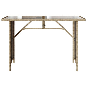 Patio Table with Glass Top Beige 43.3"x26.8"x27.6" Poly Rattan