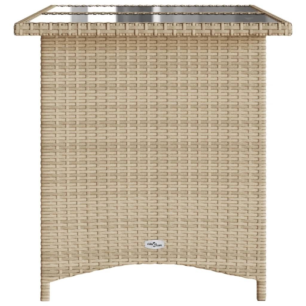 Patio Table with Glass Top Beige 43.3"x26.8"x27.6" Poly Rattan