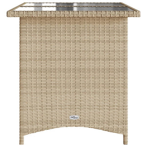 Patio Table with Glass Top Beige 43.3"x26.8"x27.6" Poly Rattan