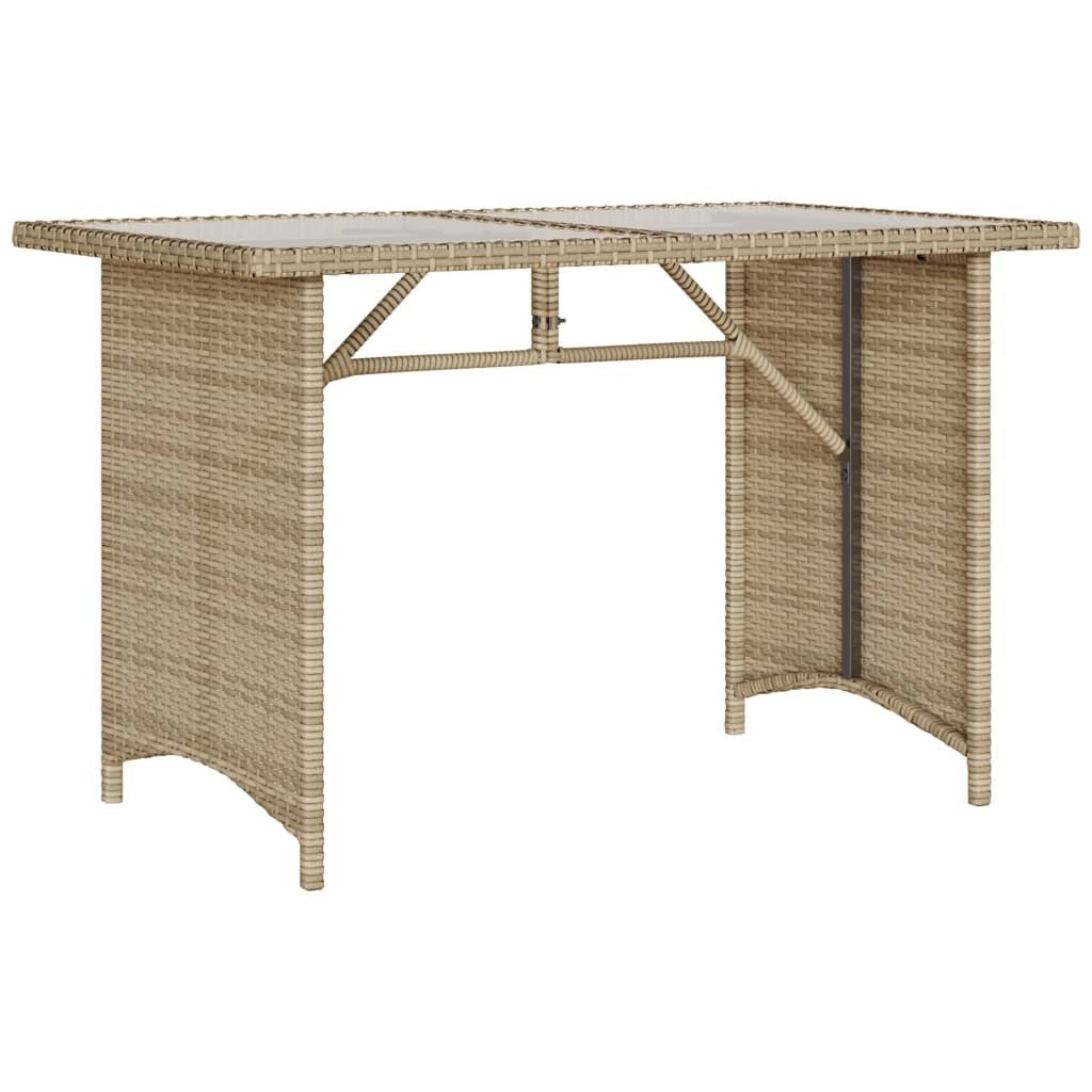 Patio Table with Glass Top Beige 43.3"x26.8"x27.6" Poly Rattan