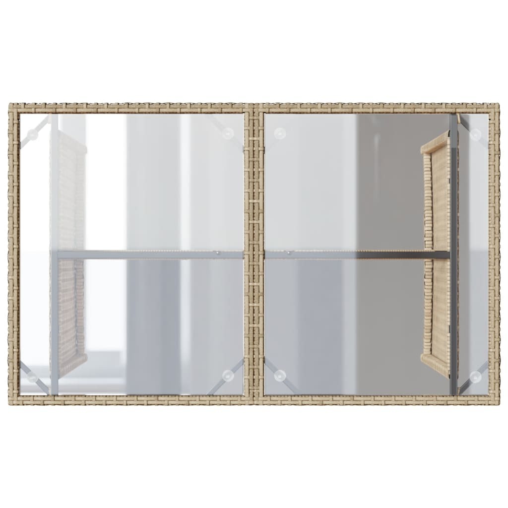 Patio Table with Glass Top Beige 43.3"x26.8"x27.6" Poly Rattan