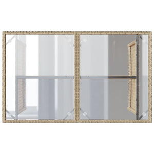 Patio Table with Glass Top Beige 43.3"x26.8"x27.6" Poly Rattan