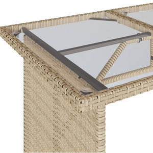 Patio Table with Glass Top Beige 43.3"x26.8"x27.6" Poly Rattan
