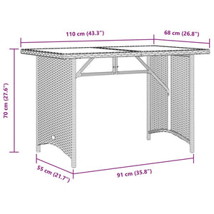 Patio Table with Glass Top Beige 43.3"x26.8"x27.6" Poly Rattan