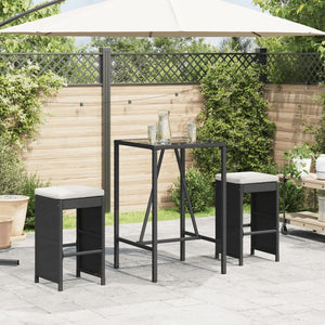 Patio Bar Stools with Cushions 2 pcs Black Poly Rattan