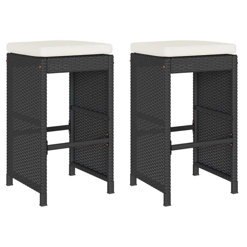 Patio Bar Stools with Cushions 2 pcs Black Poly Rattan
