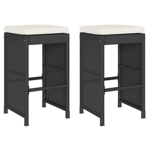 Patio Bar Stools with Cushions 2 pcs Black Poly Rattan