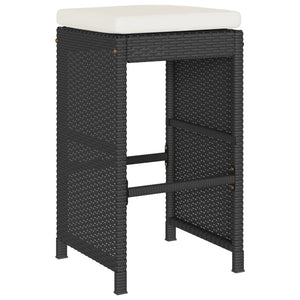 Patio Bar Stools with Cushions 2 pcs Black Poly Rattan