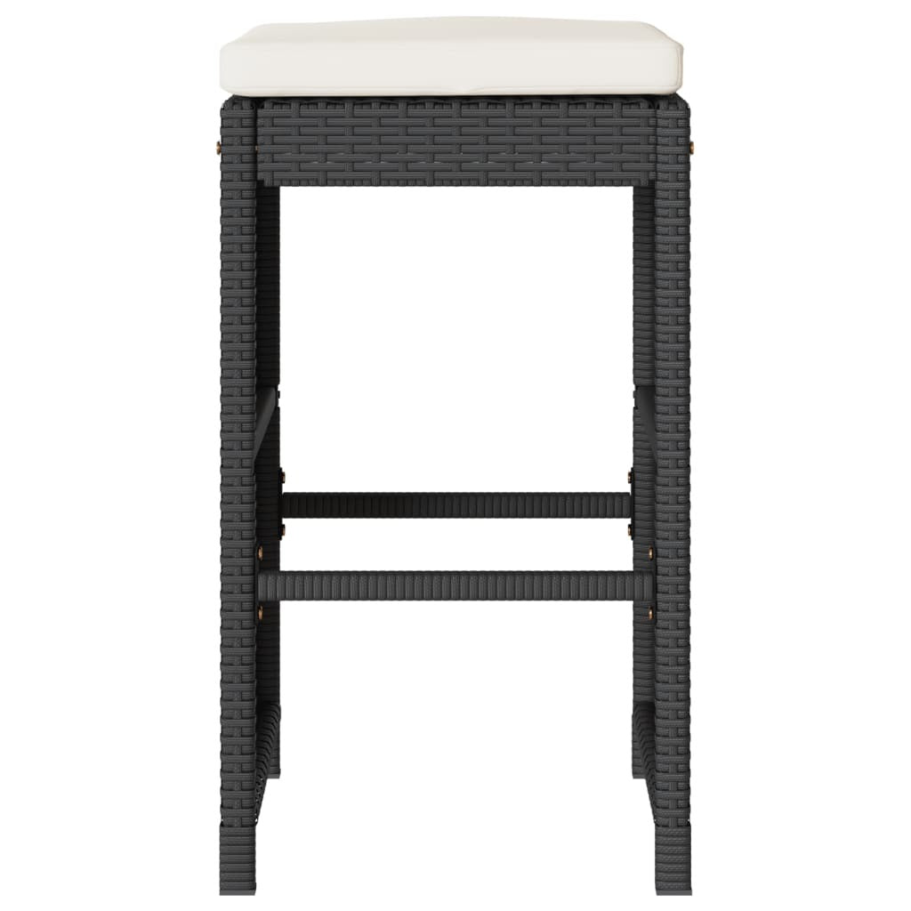 Patio Bar Stools with Cushions 2 pcs Black Poly Rattan