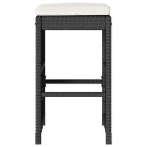 Patio Bar Stools with Cushions 2 pcs Black Poly Rattan