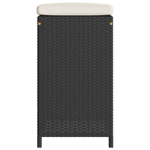 Patio Bar Stools with Cushions 2 pcs Black Poly Rattan