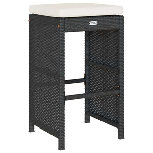 Patio Bar Stools with Cushions 2 pcs Black Poly Rattan