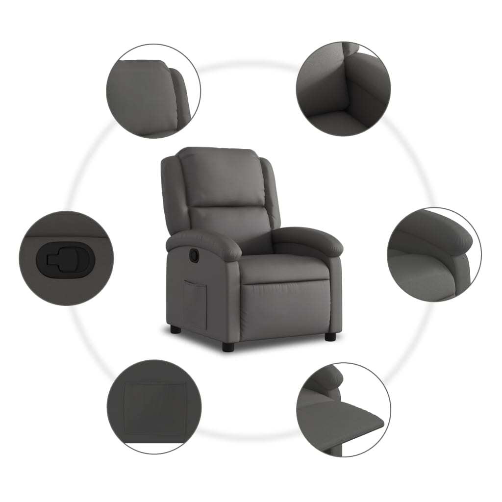 Recliner Chair Gray Real Leather