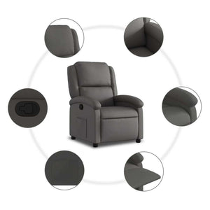 Recliner Chair Gray Real Leather