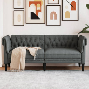 Chesterfield Sofa 2-Seater Dark Gray Fabric