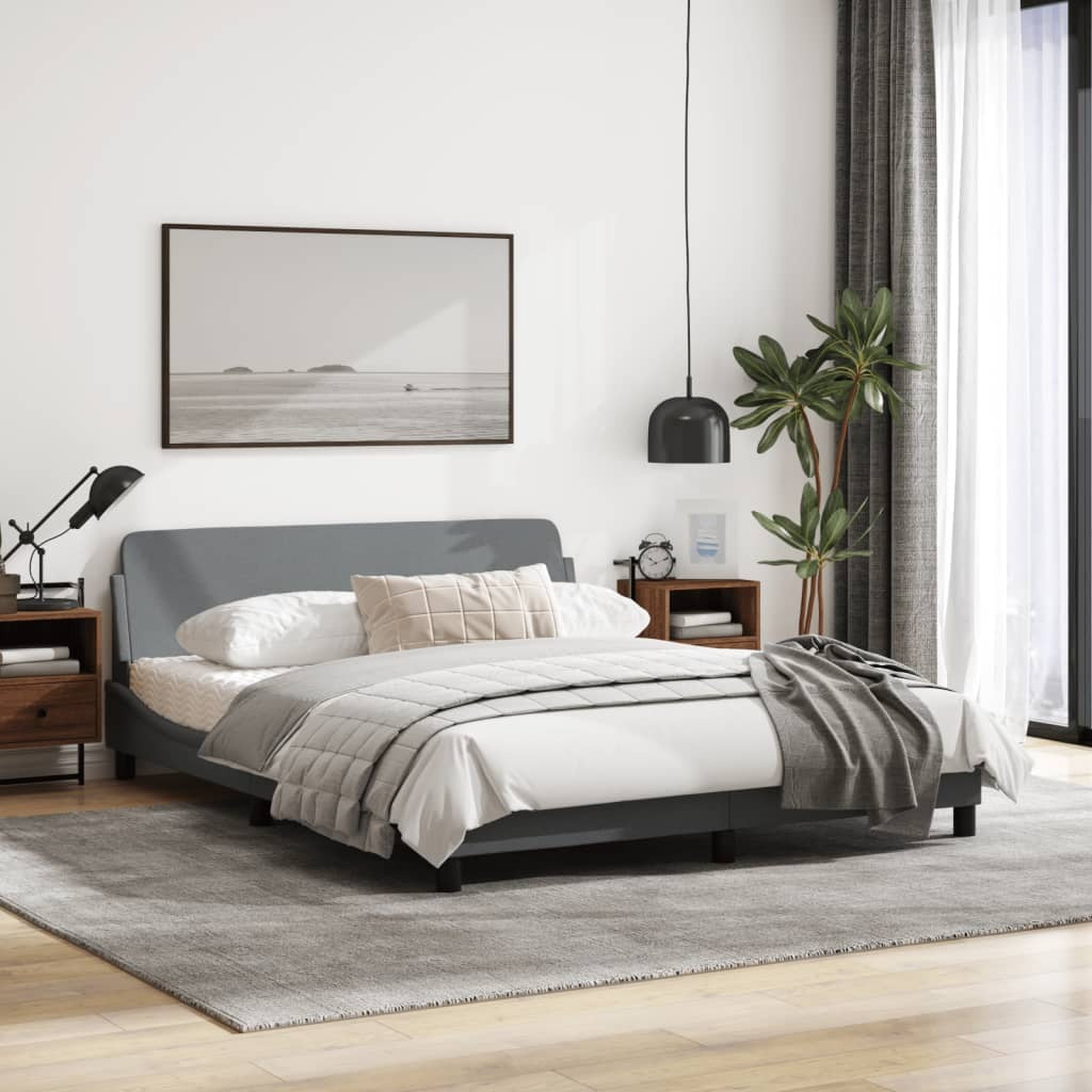 Bed Frame "Dover" Light Gray 59.8"x79.9" Fabric