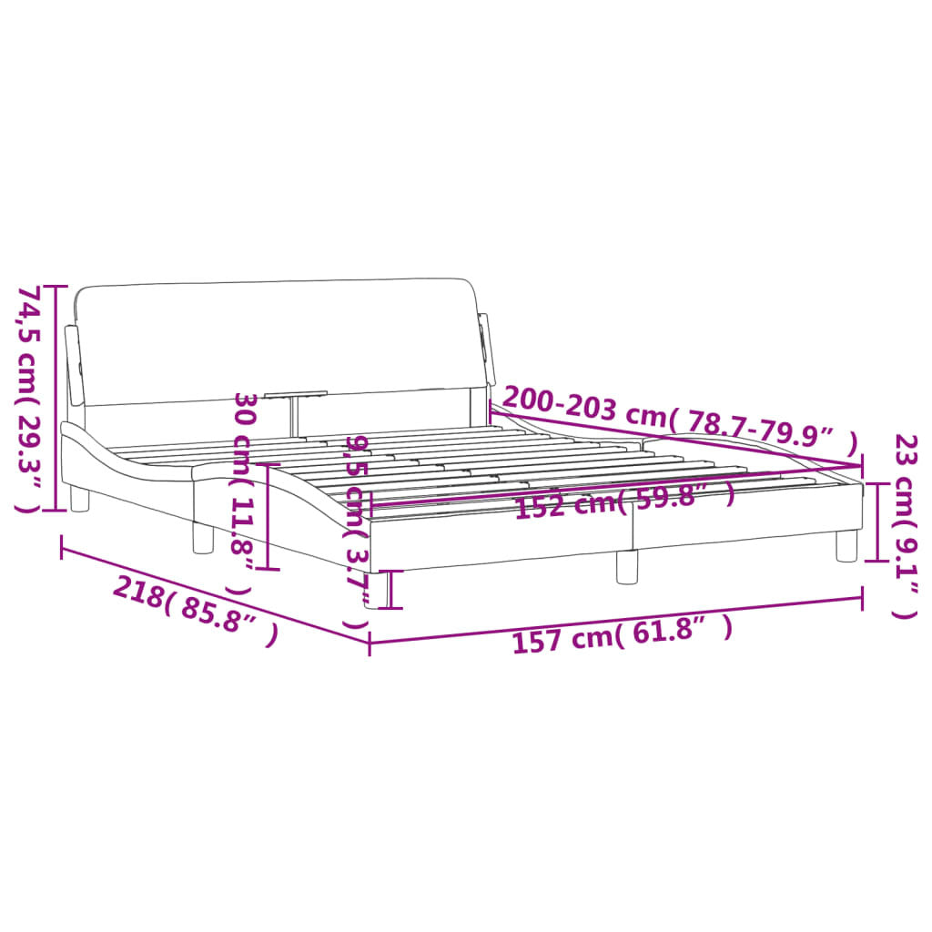 Bed Frame "Dover" Light Gray 59.8"x79.9" Fabric