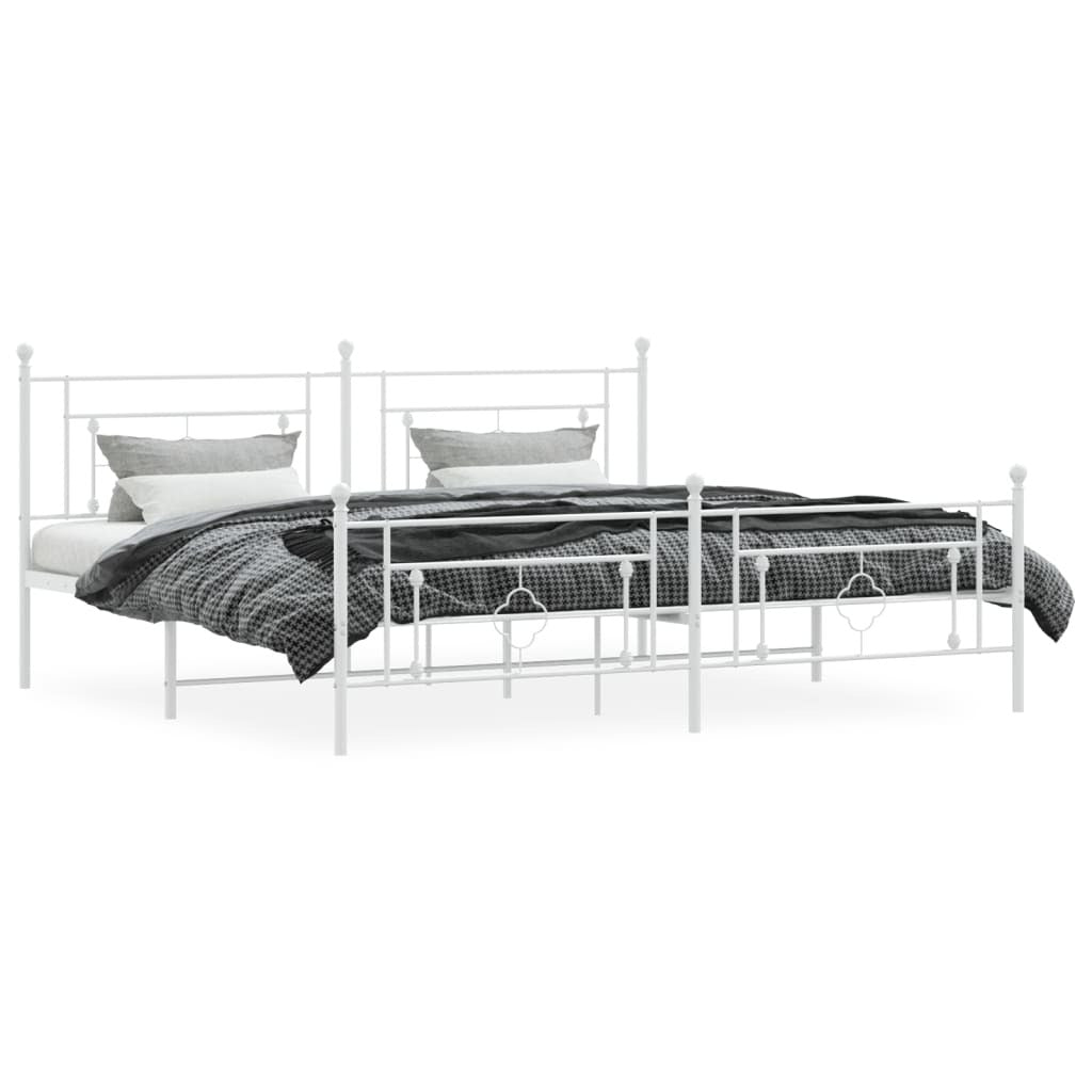Metal Bed Frame without Mattress with Footboard White 76"x79.9