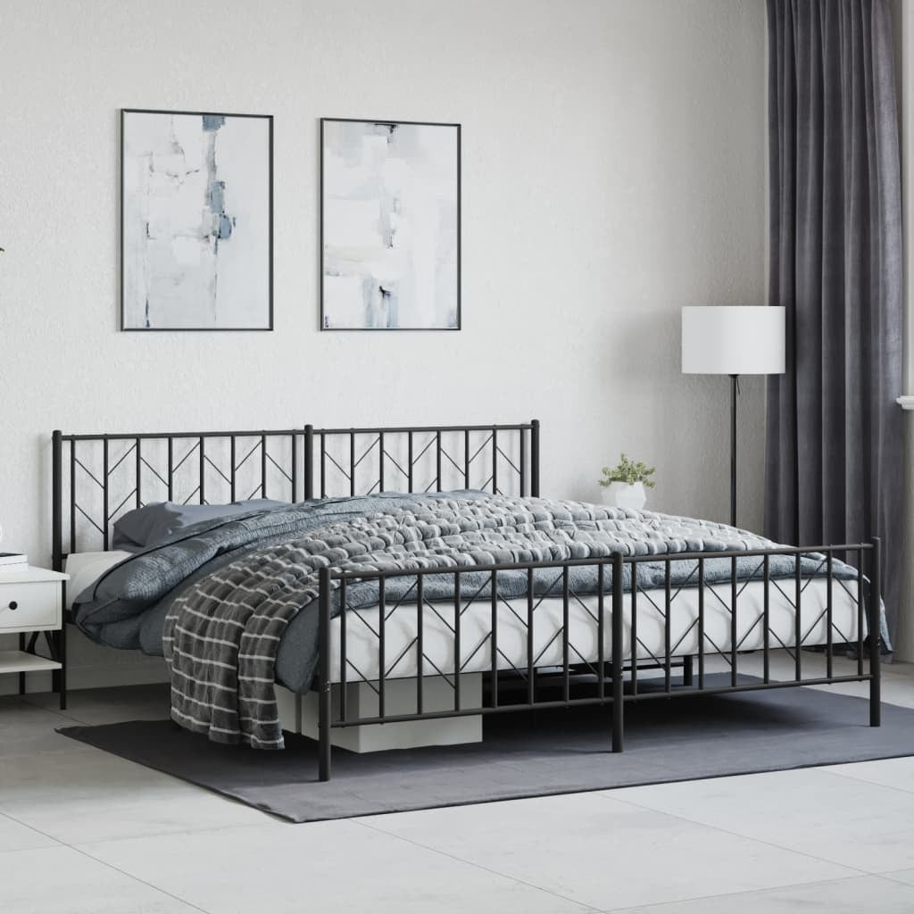 Metal Bed Frame without Mattress with Footboard Black 76"x79.9