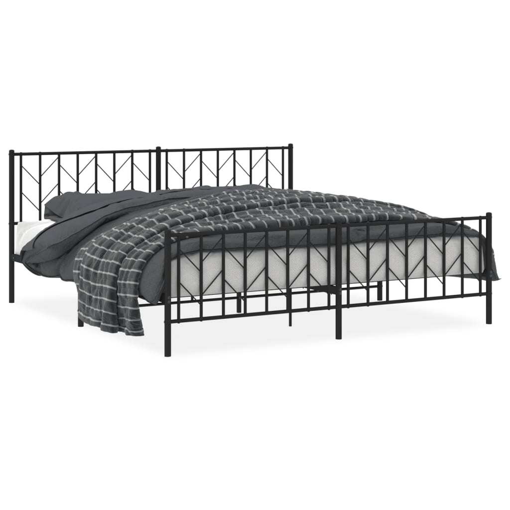 Metal Bed Frame without Mattress with Footboard Black 76"x79.9