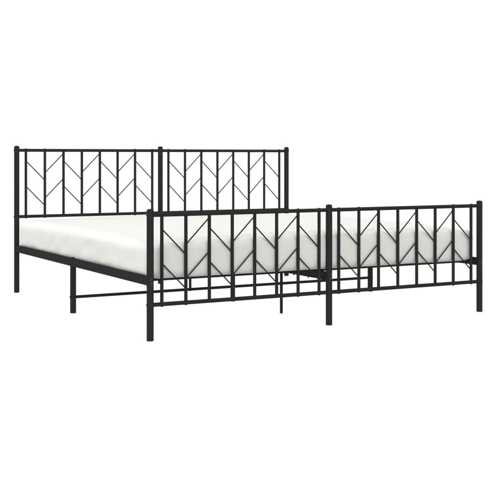 Metal Bed Frame without Mattress with Footboard Black 76"x79.9