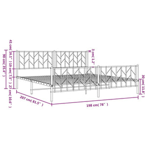 Metal Bed Frame without Mattress with Footboard Black 76"x79.9