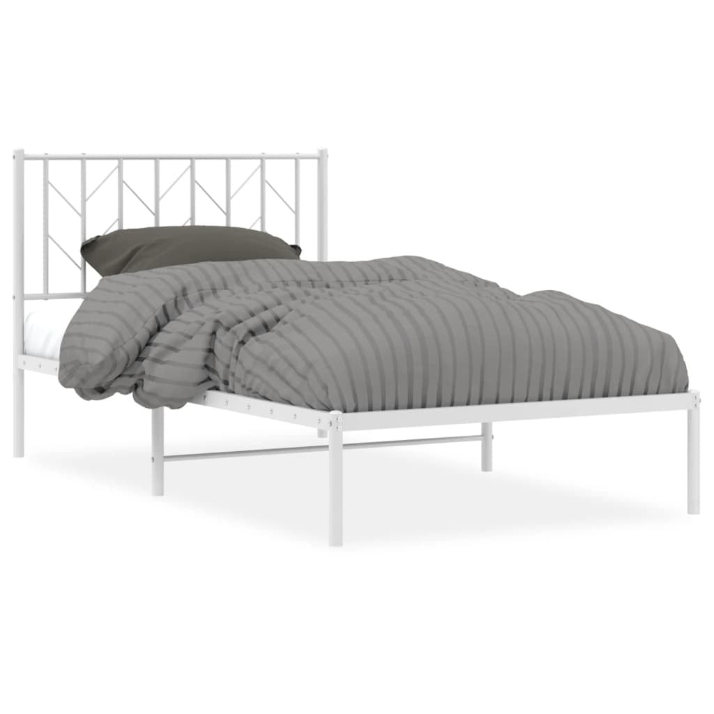 Metal Bed Frame without Mattress with Headboard White 39.4"x78.7
