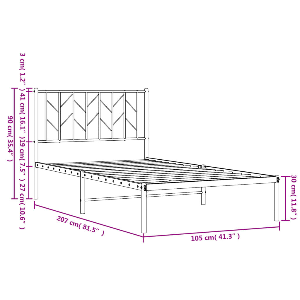 Metal Bed Frame without Mattress with Headboard White 39.4"x78.7