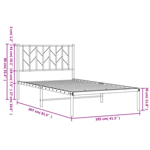 Metal Bed Frame without Mattress with Headboard White 39.4"x78.7