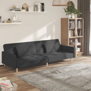 2-Seater Sofa Bed with Two Pillows Dark Gray Fabric
