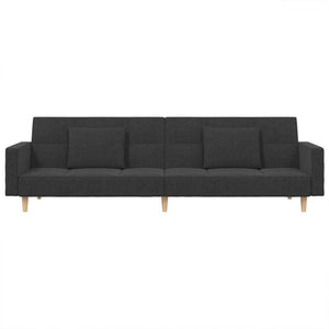 2-Seater Sofa Bed with Two Pillows Dark Gray Fabric