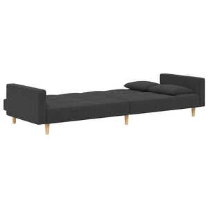 2-Seater Sofa Bed with Two Pillows Dark Gray Fabric