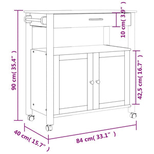 Kitchen Trolley MONZA 33.1"x15.7"x34.8" Solid Wood Pine