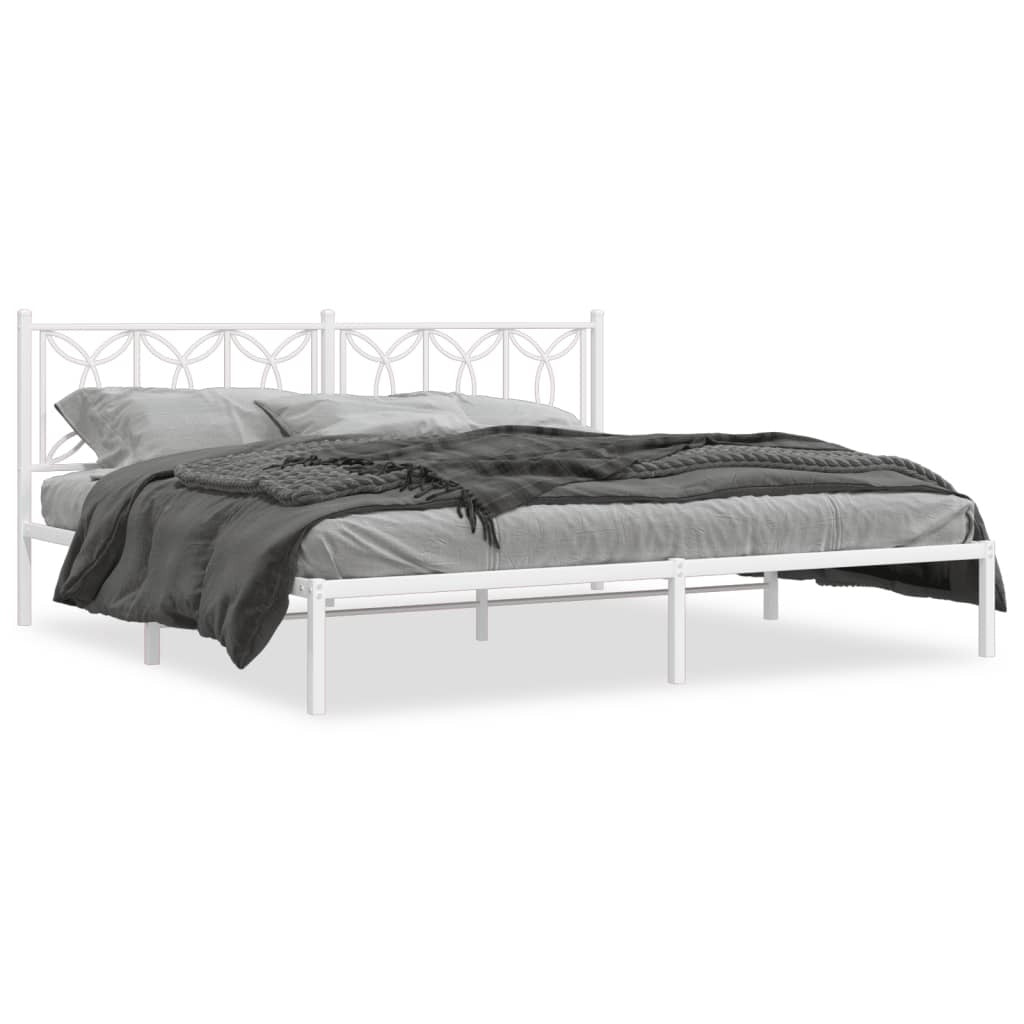 Metal Bed Frame without Mattress with Headboard White 76"x79.9