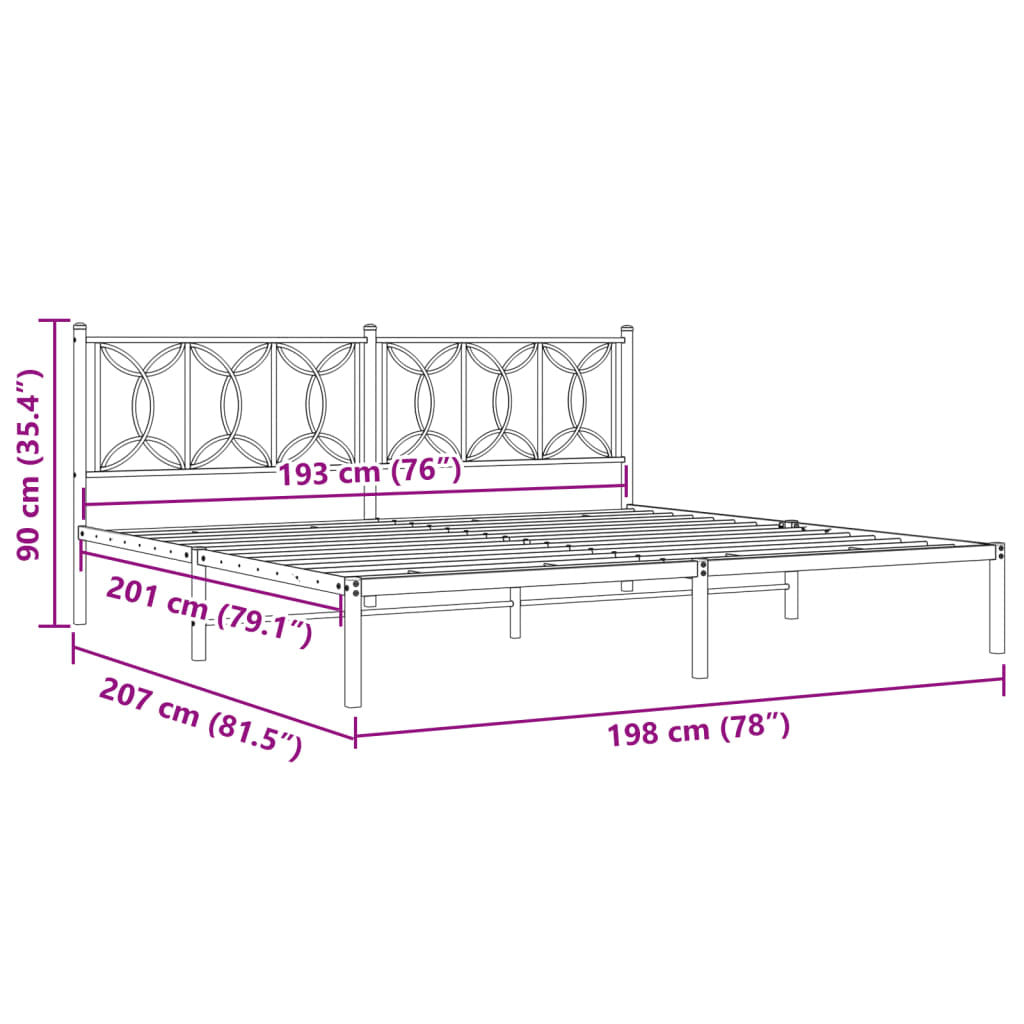 Metal Bed Frame without Mattress with Headboard White 76"x79.9