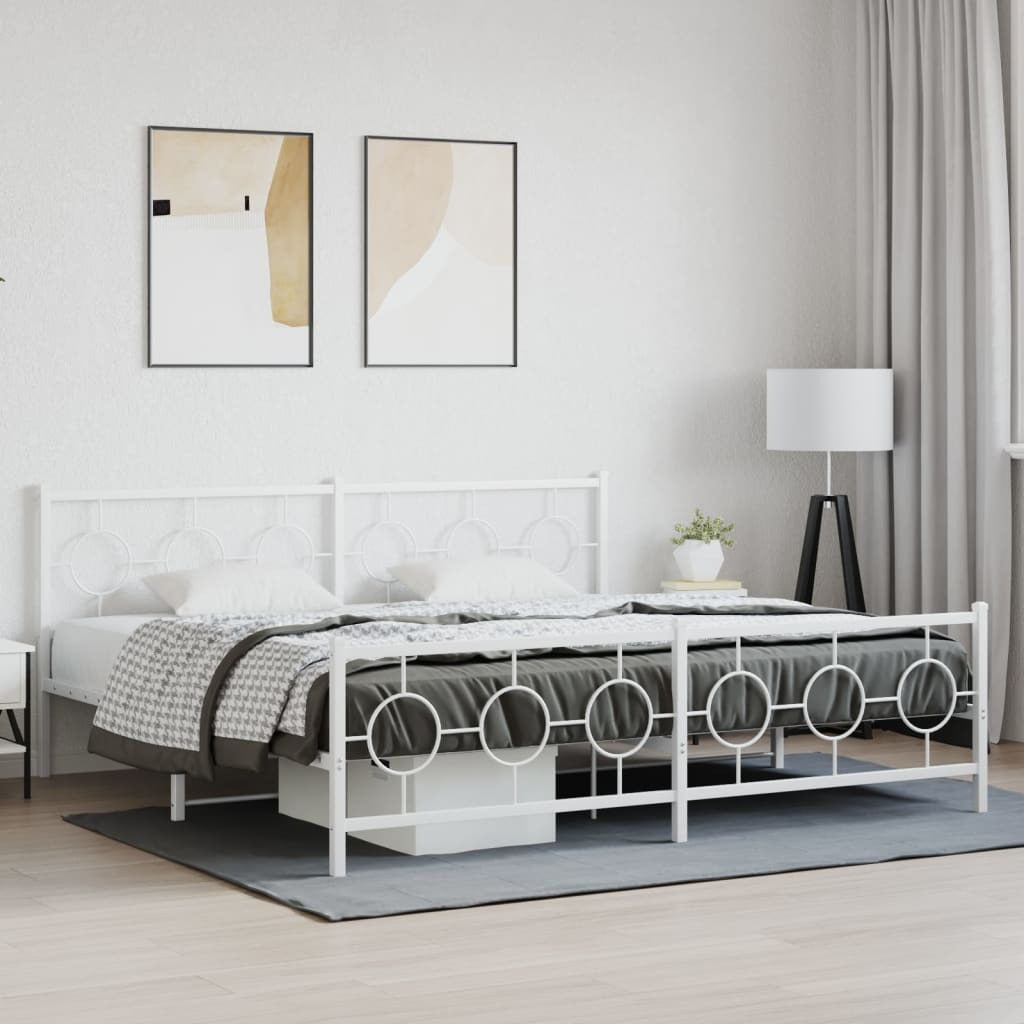 Metal Bed Frame without Mattress with Footboard White 76"x79.9