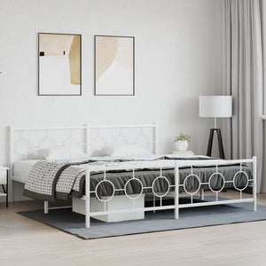 Metal Bed Frame without Mattress with Footboard White 76"x79.9