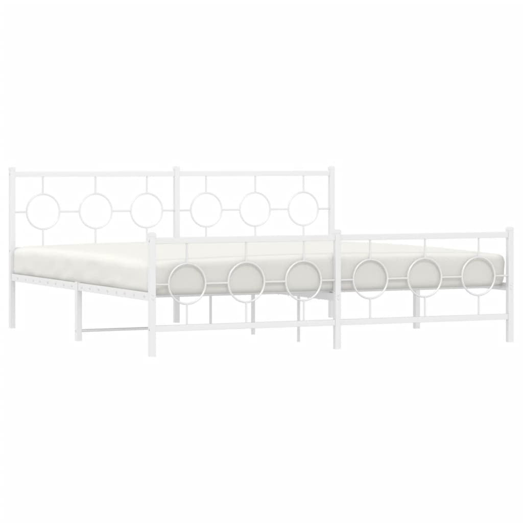 Metal Bed Frame without Mattress with Footboard White 76"x79.9