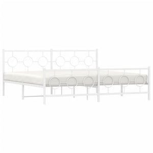 Metal Bed Frame without Mattress with Footboard White 76"x79.9