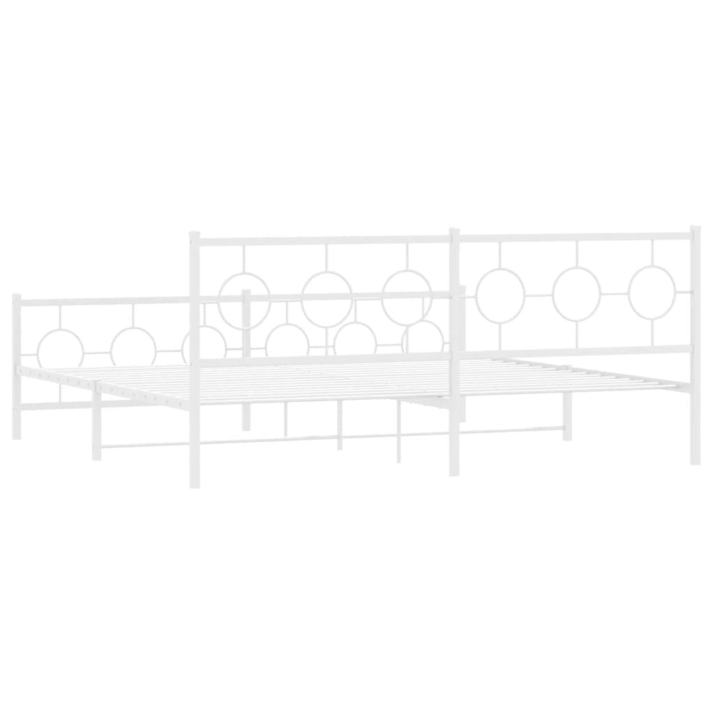 Metal Bed Frame without Mattress with Footboard White 76"x79.9