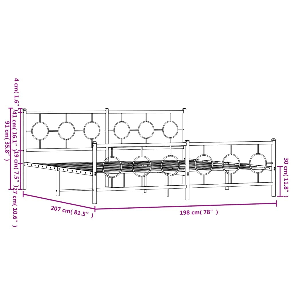 Metal Bed Frame without Mattress with Footboard White 76"x79.9