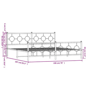 Metal Bed Frame without Mattress with Footboard White 76"x79.9