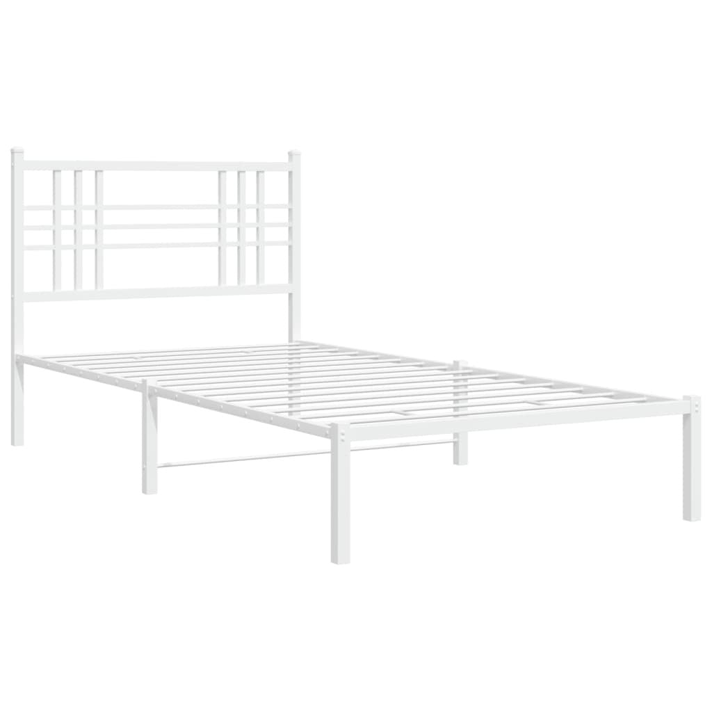 Metal Bed Frame without Mattress with Headboard White 39.4"x78.7