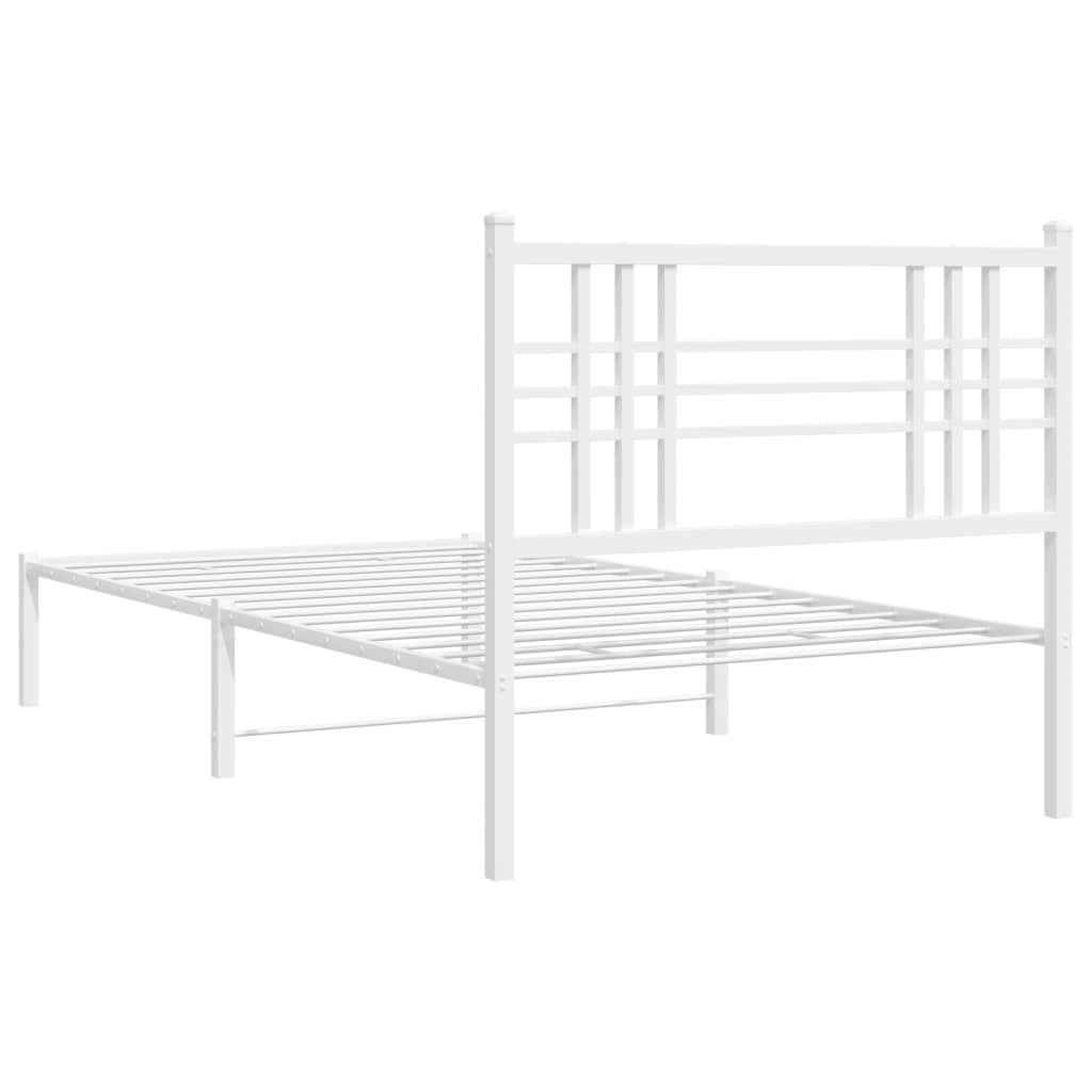 Metal Bed Frame without Mattress with Headboard White 39.4"x78.7