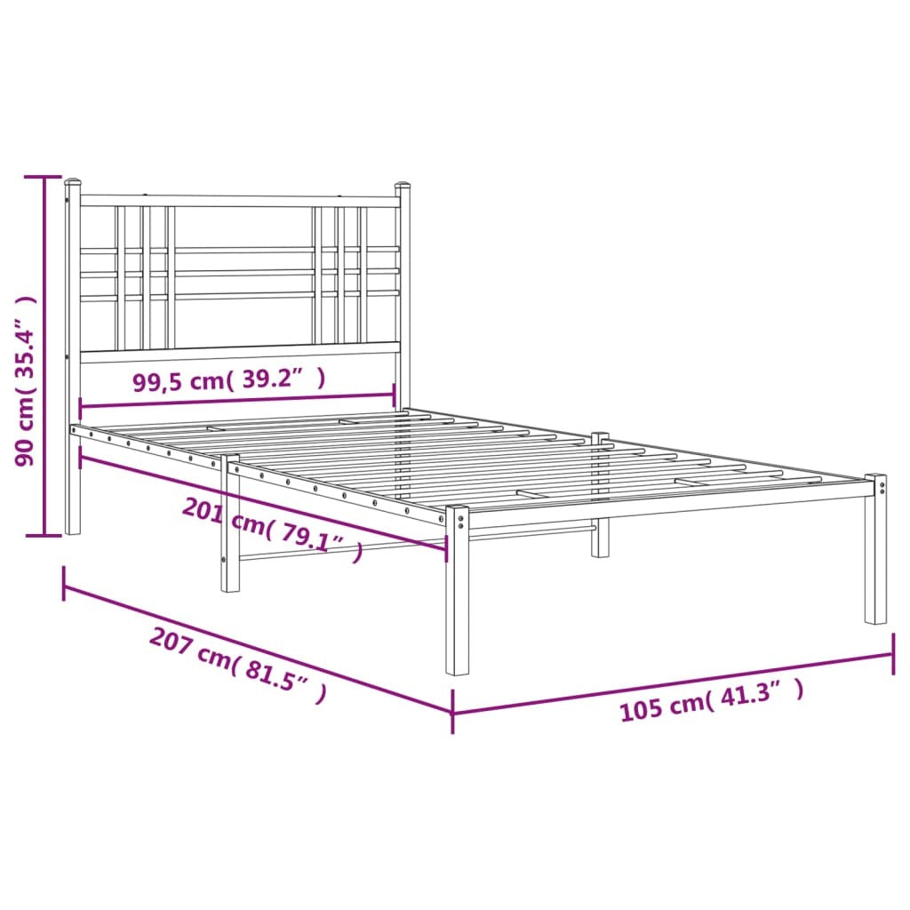 Metal Bed Frame without Mattress with Headboard White 39.4"x78.7