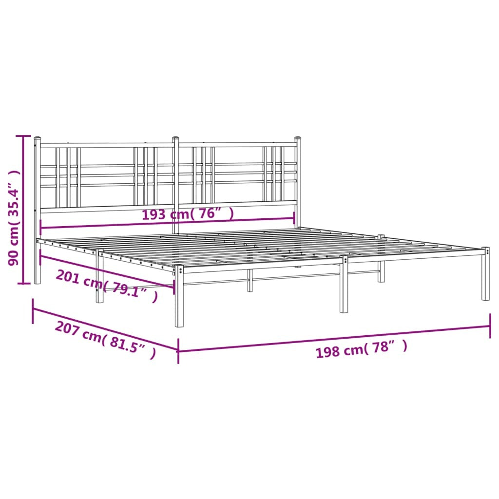 Metal Bed Frame without Mattress with Headboard White 76"x79.9
