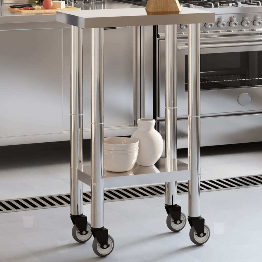 Kitchen Work Table with Wheels 21.7"x11.8"x33.5" Stainless Steel
